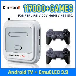 Jogadores Kinhank Super Console X Pro Retro Video Game Console Builtin 117000 Jogos para PSP / PS1 / N64 / DC / GBA 4K HD TV BOX com controladores
