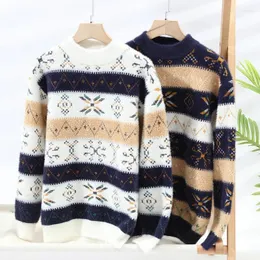 Erkek Sweaters Yuvarlak Boyun Sonbahar Kış Kış Kırağı Geometrik Vida İpliği Akın Akıllı Uzun Kollu Sweater Örme Gevşek Gevşek Fanila Üstleri