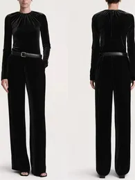 Damen Zweiteilige Hose 2024 Damen Schwarze Bluse Top Set Langarm Slim Fit Bottoming Pullover Hemd oder einfache Hose mit Taschen
