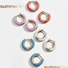 Hoop & Huggie New Fashion Simple Round Enameled Ear Cuffs Earrings For Women Summer Copper Mini Mticolor Drop Oil Circle Hoop Earring Dh1J3