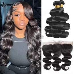 Synthetic Wigs Human Hair Bundles With Frontal Brazilian Body Wave Bundles With 13x4 Frontal Human Hair Weave 3 Bundles Remy Hair zln240222
