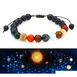 Braccialetti con ciondoli Bracciale da uomo Universo Galassia Otto pianeti Treccia Perlina Pietra naturale Yoga Chakra solare per gioielli da donna Dro Dhgarden Dh3Vm