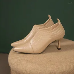 Elbise ayakkabıları kadınlar için yüksek topuklu ayakkabılar bahar sonbahar bayanlar sivri uçlu dikiş pompaları nefes alabilen 2024 düz renkli tacones para mujer