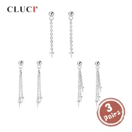 أقراط Cluci 3 زوج الفضة 925 Stud Pearl Carring تصاعد للنساء الفضة الإسترليني الفضة متعددة الرابط الأقراط البسيطة المجوهرات SE146SB