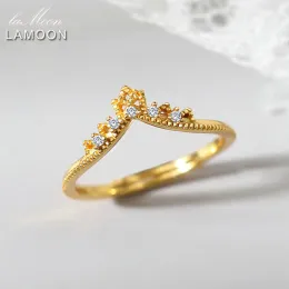 Кольца LAMOON Винтажные обручальные кольца из стерлингового серебра 925 пробы Кольцо принцессы Корона CZ с бриллиантом K Позолоченное обручальное кольцо для предложения RI062