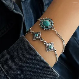 Link Bracelets 2 Pcs/Set Bohemian Vintage Turquoise Stone Set For Women Charm Jewelry Accessories