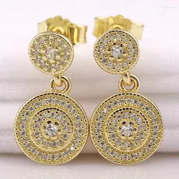 Stud Earrings Golden Shine Radiant Elegance Hanging Earring With Crystal For Women 925 Sterling Silver Gift Europe Jewelry