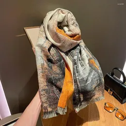 Scarves Europe And The United States Oil Painting Scarf Women's Winter 2024 Double-sided Color Matching Shawl Padded Warm Scarf.