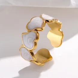 Cluster Ringe Edelstahl Schwarz Weiß Herz Für Frauen Gold Farbe Öl Tropf Offene Paar Hochzeit Schmuck Geschenk Bijoux Femme