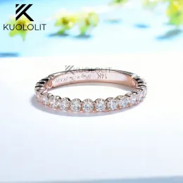 Anéis kuolit 0,65ctw anel de moissanita para mulheres sólidas 18k 14k 10k Rose Gold 3/4 Eternity Band for Engagement Wedding Cherning Gifts