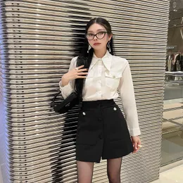 Designer Women's Two Piece Dress Drill Button Decoration Spring Elegant College Style Long Sleeve Y2k Shirts Top Cardigan Half-body Skirt