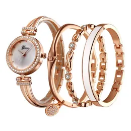 Venda de luxo 4 peças conjunto relógio feminino diamante moda quartzo relógios senhoras relógios pulso pulseiras288d