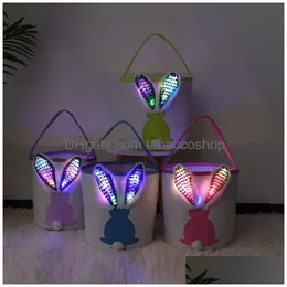 Other Festive & Party Supplies Luminous Easter Bucket Spring Festival Party Kids Hunting Egg Bag Led Rabbit Ears Drop Delivery Home Ga Dhcvj