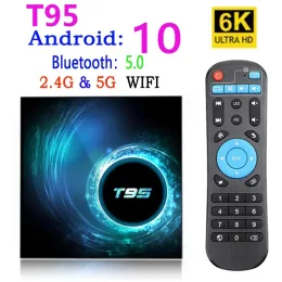 T95 Akıllı TV Kutusu Android 10 4K 6K 4G 32GB 64GB 5G WiFi Bluetooth Dört Çekirdek Set Üst Kutu Medya Oyuncusu Zz