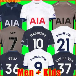 マディソンの息子23 24サッカージャージKulusevski Richarlison Kulusevski 2023 2024 Romero Veliz van de ven bisma Tottenham Shirt Spurs Men Kids Sets Kit 55