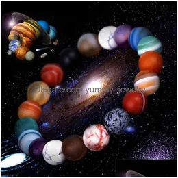 Braccialetti con perline in pietra naturale con perline 10 mm Fili di perline fatti a mano da donna Universo Galassia Premium Pianeti spaziali Braccialetti del sistema solare Fo Dh7Is