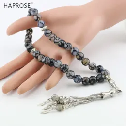 Bangles HAPROSE 2018 New natural black stripe agate bracelet Round Shape 10mm 33 beads Prayer Islamic Muslim Tasbih black stripe agate