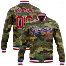 Men's Jackets Custom Camouflage Color 3D Printed Baseball Button Jacket Bomber Full-Snap Varsity Letterman