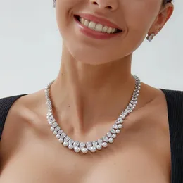 Necklace Earrings Set Bridal Cubic Zirconia CZ Pearl Woman Wedding Choker Earring Jewelry Bridesmaid Gift
