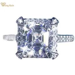 Ringar Wong Rain Sterling Sier Asscher Cut 2 CT D skapade Moissanite Diamonds Engagement Par Ring Anpassade ringfina smycken
