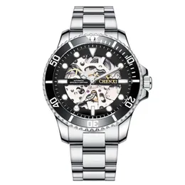 CHENXI Armbanduhr mit Automatikwerk, analoges Zifferblatt, goldene Lünette, Edelstahlarmband, 001 Faltschließe, Business-Armbanduhr für 219A