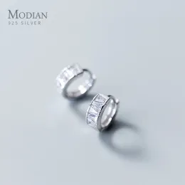 Ohrringe Modian 925 Sterling Silber Trapezförmige Creolen für Frauen Hochzeit Statement Klare CZ Modeschmuck Brincos Bijoux