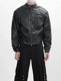 メンズジャケットブラックアバンギャルドスタイルの服PUレザージャケットショートバイクスーツ