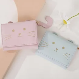Womens Wallet Cute Cat Short Wallet Trend PU Small Fashion Purse Solid Color Coin Purse Ladies Card Bag Wholesale