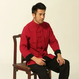 Men's Jackets Oriental Zen Style Men Tunic Coat Red Black Beige Can Wear On Both Sides Design Tang Zhuang Jacket Mandarin Collar Outfit 2024