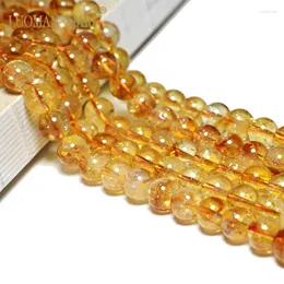 Pedras preciosas soltas luoman xiari topo natural citrino quartzo amarelo redondo contas de pedras preciosas para fazer jóias diy pulseira colar material 15''