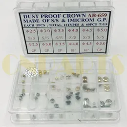 مجموعات إصلاح الساعات AB-659 Dust Proof Steel Crown مع 1 ميكروم الذهب مطلي لصانع الساعات