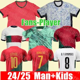 جديد 2024 25 لاعب المعجبين كرة القدم قمصان رونالدو المنزل بعيدا البرتغالية الفانيلة Joao Felix Ruben Neves Bruno Diogo Portugieser Portugal Shirt Men Men Man Kids