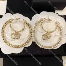 Pearl Big Cricle Earring Earrings Asymmetric Diamond Letter Hoop Earrings Round Golden Silver Pendant Studs