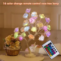 Night Lights Remote Rose Tree Lamp Colorful Tabletop Artificial Flower Bonsai Valentine's Day Gift Bedroom Wedding Decor