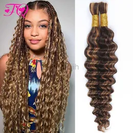 Synthetic Wigs FQ Highlight Bulk Human Hair for Braiding 4 30 Ombre Brown Wet and Wavy Bulk 1 3 Pieces Deep Wave Remy Hair for Women zln240222