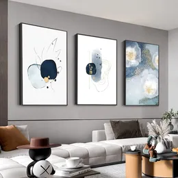 3 inramad abstrakt duk väggkonst, konstverk i blått, vitt och grått, enkelt och elegant för vardagsrum sovrum kontor dekor 16 "x 24" x 3 stycken