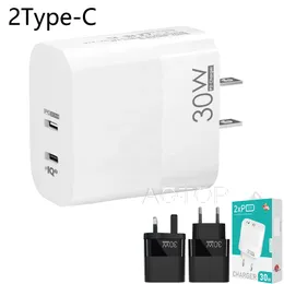 2Type-C Multi Port Wall Adapters 30W Phone Laptop Charger EU/US/UK تكيف مع هاتف iPhone Samsung الذكي