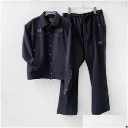 Pantaloni da uomo Mens Needles Pi Cowboy Uomo Donna Pantaloni sportivi Farfalla Pantaloni ricamati Etichetta interna Etichetta Drop Delivery Abbigliamento Clothin Dhcfr