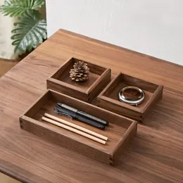 Anéis caixa de nogueira preta caixa de armazenamento de mesa log chave do escritório varanda jóias papelaria madeira maciça acabamento caixa de detritos