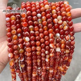 Loose Gemstones Natural Stone Dyed Color Red Lace Striped Agate Round Spacer Beads 4 6 8 10 12MM For Jewelry Making Diy Bracelet Accessory