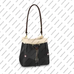 M56963 NEONOE MM women bucket bag real sheepskin rained shearling leather dyed cream blue caramel pink purse shoulder bag crossbod240r