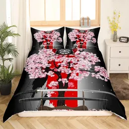 Bedding Sets Samurai Sunset Duvet Cover Japanese Scenery Silhouette Style Bedroom Decoration For Men Gifts