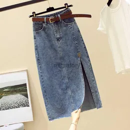 Röcke Skorts Y2k Rock Frau 2023 Denim Frauen Jeans Hohe Taille Kalb Länge Blau Gürtel Sommer Kleidung Streetwear Fashion YQ240223