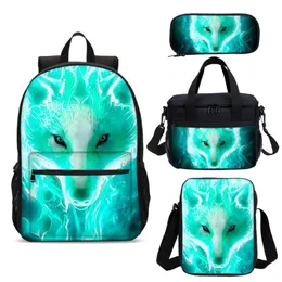 Skolväskor Green Wolf Mönster 3D Print ryggsäck Set 4 PCS Bag For Child Student Book Back to Gift325a