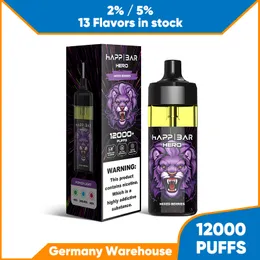 Original Happ Bar 12k Puffs Vape Bar Einweg-elektronische Zigarette EU Beliebtes wiederaufladbares Pod-Gerät 2% 5% Nic Mesh Coil 12000 Puffs Vape Pen