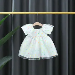 Girl's Dresses New Summer Colorful Baby Girls Party Dresses Sweet Bow Children Clotehs Puff Sleeves Toddler Kids Costume 0 To 3 Years OldL2402