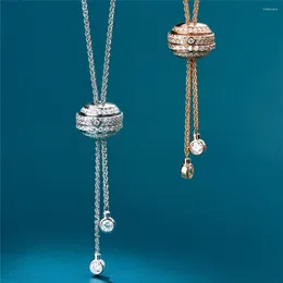 Hängen DiMingke Round Wheel Long Necklace 100cm Solid S925 Silver High Carbon Diamond Jewelry Women's Wedding Party Birthday Present