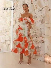 Праздничная повседневная длинная юбка с диагональным воротником и цветочным принтом для женщин, модная плиссированная юбка без бретелек, женское элегантное пляжное платье с длинными рукавами 240223