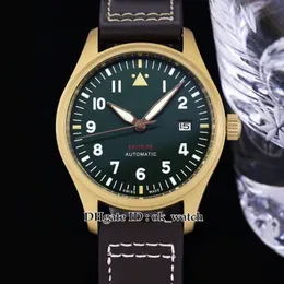 Orologio da uomo automatico Miyota 9015 di alta qualità 39 mm bronzo IW326802 quadrante verde oliva orologi sportivi da uomo in pelle marrone2319
