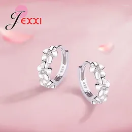 Hoop Earrings 925 Sterling Silver Jewelry Flower Camellia With Clear Zircon Paved Grace For Party Accessories